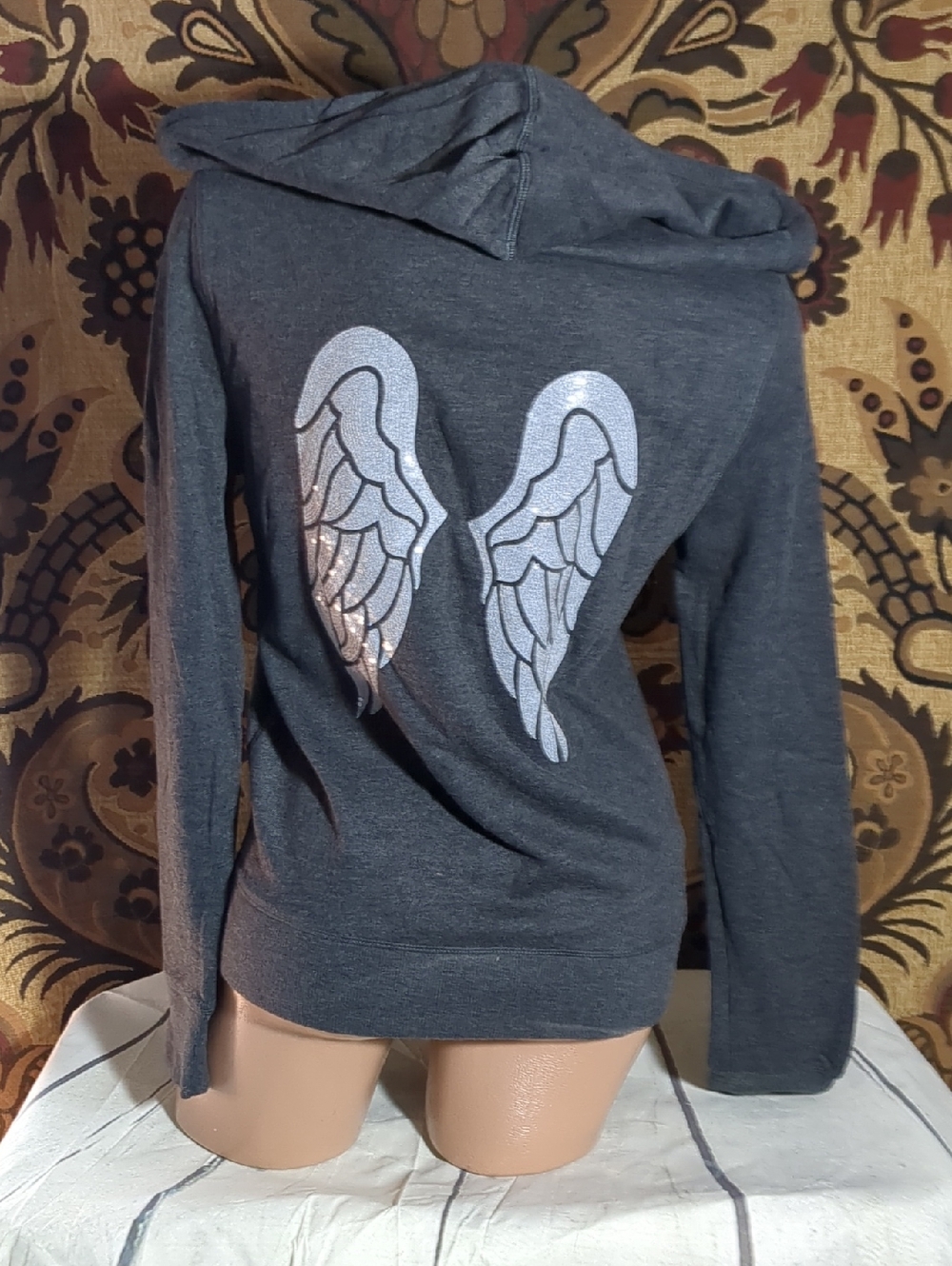 Victoria's Secret Charcoal Gray Hoodie with Silver Wing Graphic